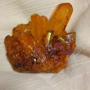 Natural Iridescent Golden Aura Orange Crystal Cluster Decor